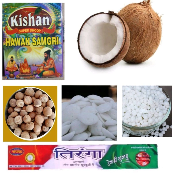 सभी पूजा समान - havan, agarbatti, ghup batti, nariyal (pooja) - demo product all in one