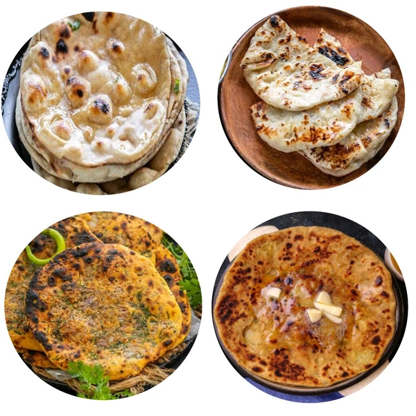 रोटी, चापाती और पराठा - missi roti, paneer paratha, butter naan, tandoori roti - demo product not for sell