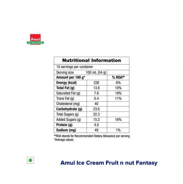 Cakes, Ice creams, pastie - Amul fruit nut fantacy 1L