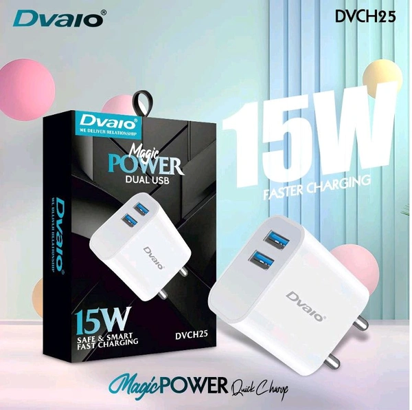 Dvaio DVCH-25 15W 3.1 AMP Micro USB CHARGER (Dual USB)  - White