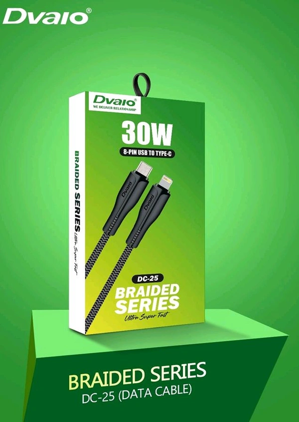 Dvaio DC-25 30W C To Lightning CABLE (FULL BRAIDED WIRE) - Black