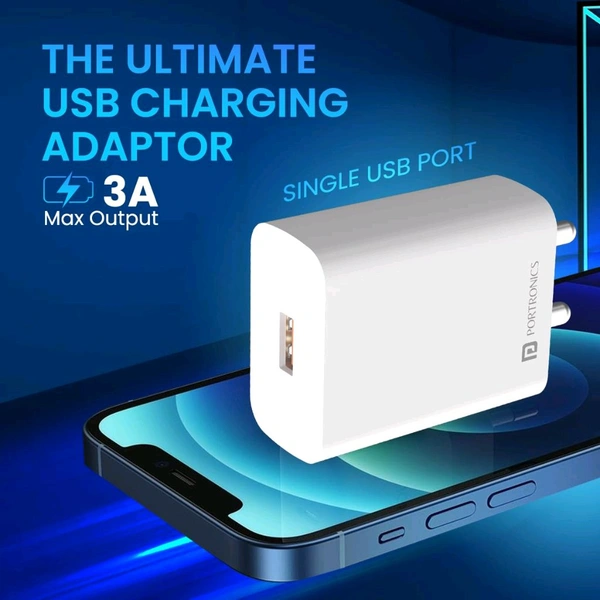 PORTRONICS Adapto One 18w 3A Mach USB Fast Charging Adaptor with 1M V8 Charging Cable