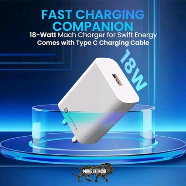 PORTRONICS Adapto One Pro 18w 3A Mach USB Fast Charging Adaptor with 1M Type C Charging Cable