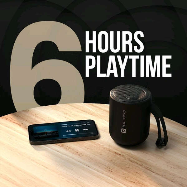 PORTRONICS Soundpot 20W Wireless Bluetooth Portable Speaker with 360° immersive Sound, Upto 6 Hours Playtime, in Built Mic, TWS Mode, Easy Control, Strong Lanyard, Type C Fast Charging(Black) - Black