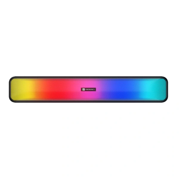 PORTRONICS  Radian 16W Bluetooth Stereo Soundbar with Multicolour LED Lights, in-Built FM Radio, Built in Mic, Aux in 3.5mm, Micro SD Slot(Black)
