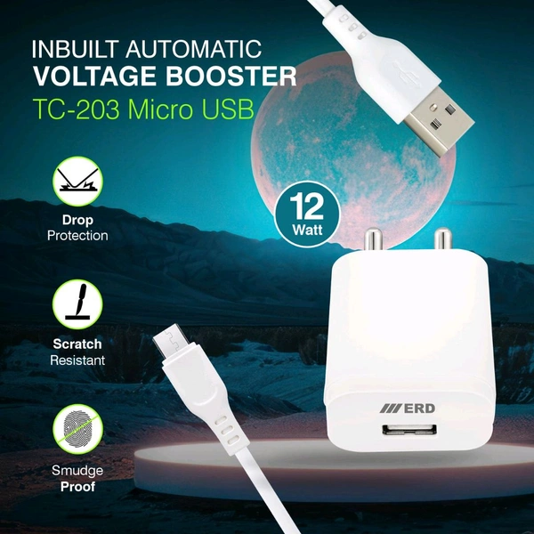 ERD TC-203 CHARGER MICRO USB WHITE 12W - White