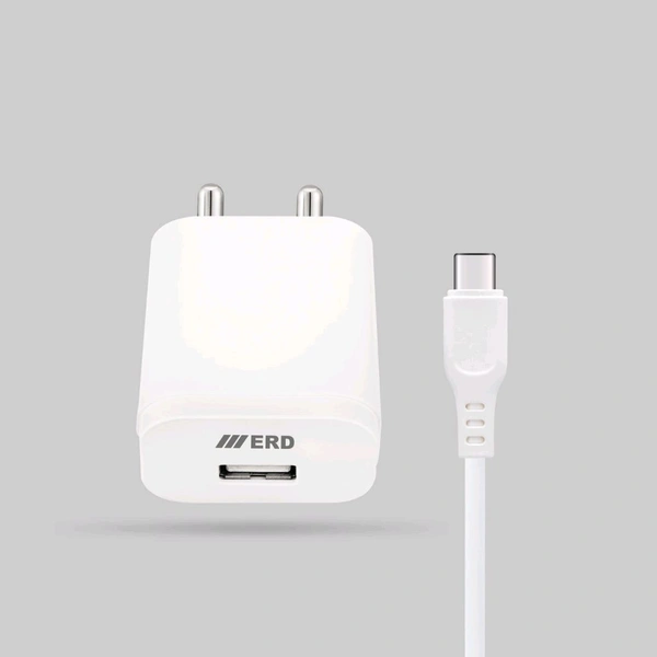 ERD TC-203 USB A Charger With USB C Cable 2.4Amp (12W) - White