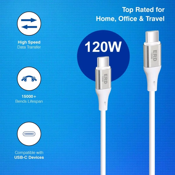 ERD UC-125 USB-C To C Data Cable-120W - White
