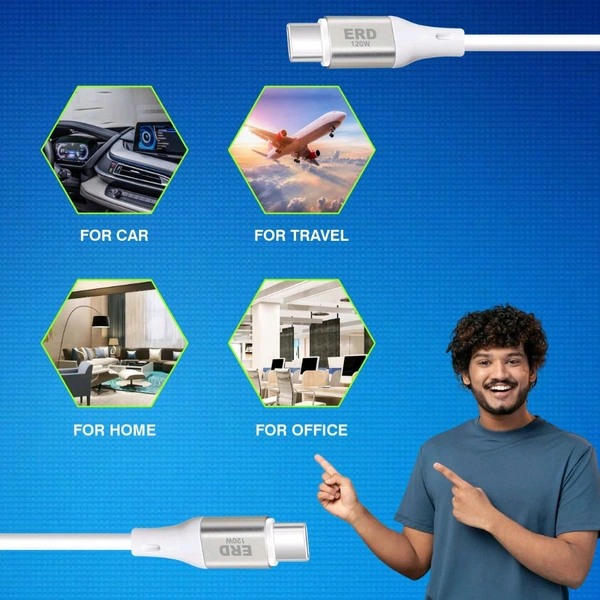 ERD UC-125 USB-C To C Data Cable-120W - White