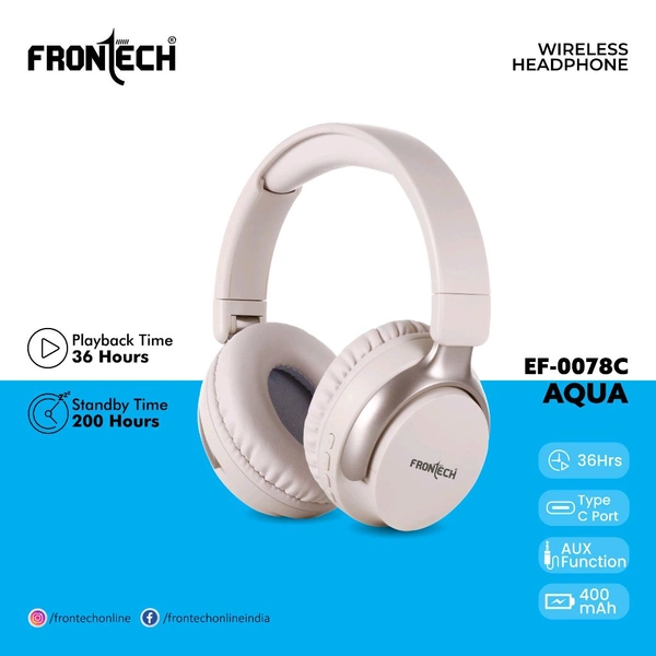 FRONTECH AQUA BLUE WIRELESS HEADPHONE - Blue