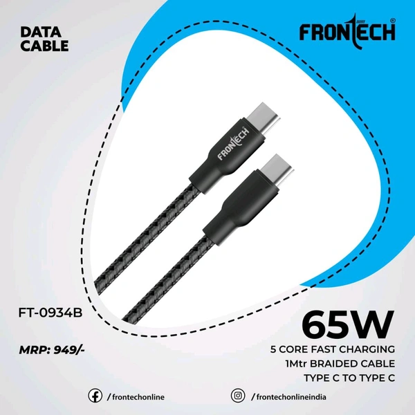 FRONTECH C TO C 65W BRAIDED CABLE  - Black