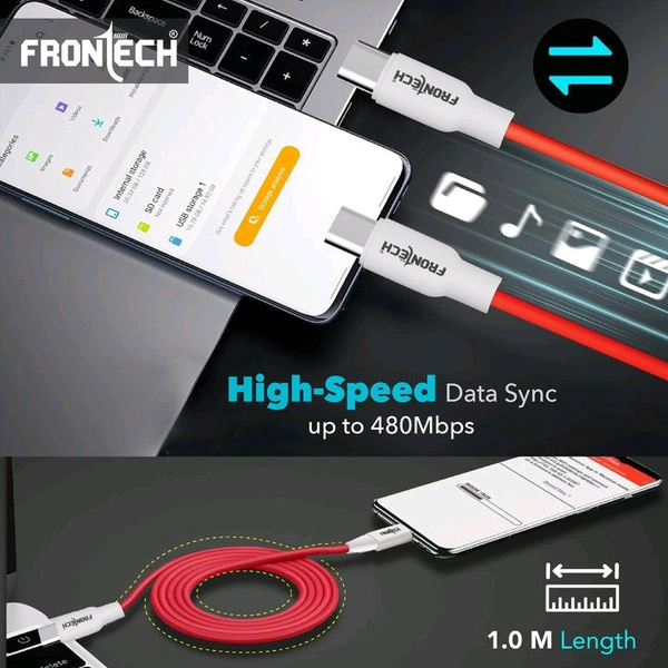 FRONTECH C TO C 65W BRAIDED CABLE  - Black