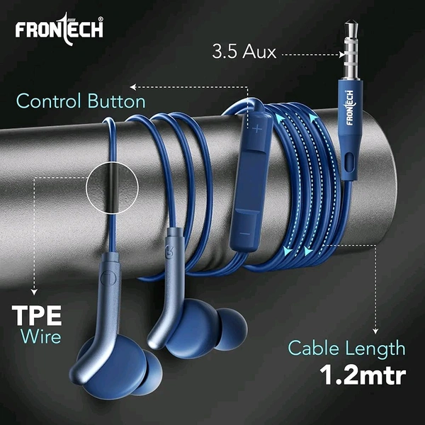 FRONTECH Wired in Ear Earphone with Mic, 3.5 mm Jack Connectivity, 10 mm Drivers and Speaker 6U++ for HD Audio Quality - Blue