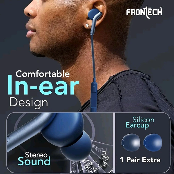 FRONTECH Wired in Ear Earphone with Mic, 3.5 mm Jack Connectivity, 10 mm Drivers and Speaker 6U++ for HD Audio Quality - Blue