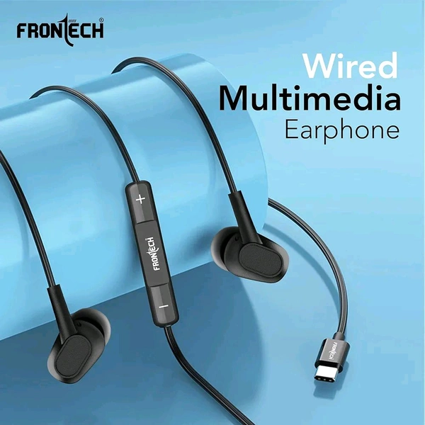 FRONTECH Wired in Ear, Earphones with Mic, Type-C Jack Connectivity, 10 mm Drivers and HD Audio Quality - Black