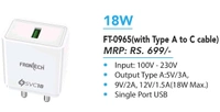 FRONTECH MOBILE 18W QC CHARGER With CABLE USB A TO TYPE C  - White