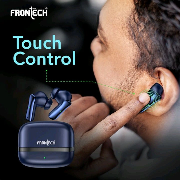 FRONTECH NEOBUD True Wireless Earbuds | Bluetooth 5.3 | 35H Playback | Type-C Fast Charging | Touch Control | Sweat-Proof Design (EF-0075BLU)