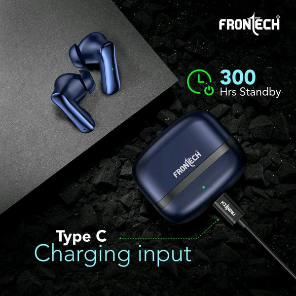 FRONTECH NEOBUD True Wireless Earbuds | Bluetooth 5.3 | 35H Playback | Type-C Fast Charging | Touch Control | Sweat-Proof Design (EF-0075BLU)