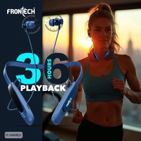 FRONTECH Onyx Wireless Neckband Bluetooth 5.0 Earphones | 36H Playtime| 200mAh Battery| Type-C Fast Charging| Magnetic Earbuds| Premium Sound Quality