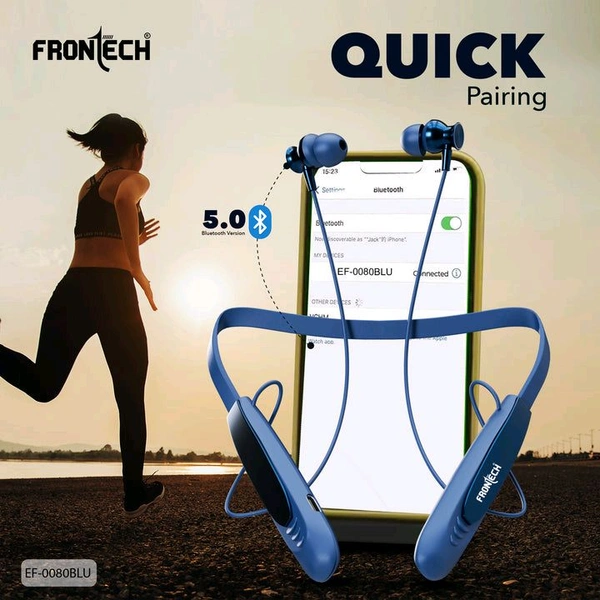 FRONTECH Onyx Wireless Neckband Bluetooth 5.0 Earphones | 36H Playtime| 200mAh Battery| Type-C Fast Charging| Magnetic Earbuds| Premium Sound Quality