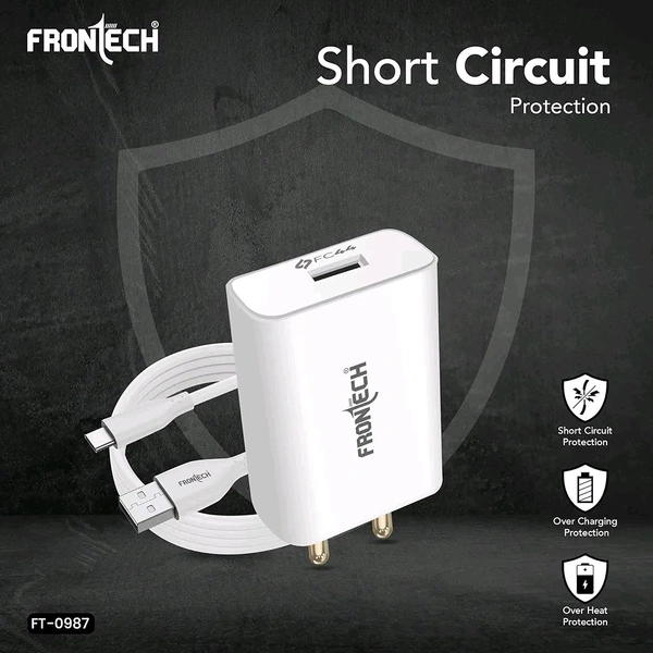 FRONTECH 44W/8.8A Flash Charger, Comes with Flash Charge Data Cable | Ultra Fast Charging | USB A Output | Smart Chip Protection (0987, White) - White