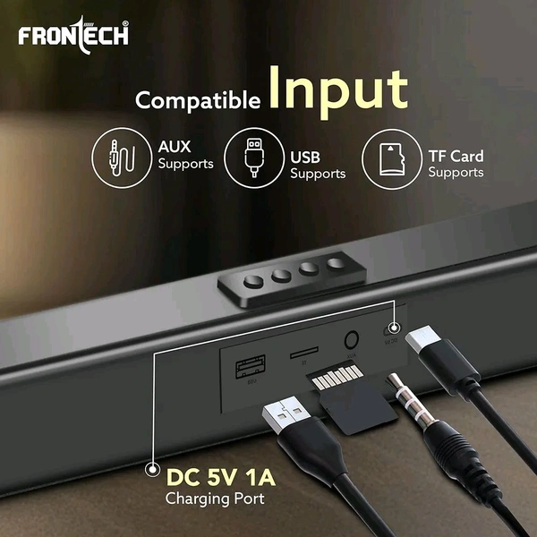 FRONTECH ECHOLITE-191 Mini Soundbar Speaker with Bluetooth 5.0 | 1200mAh Long Battery Life | 30W Sound | TF Card Support | Immersive Sound (Black, SW-0191) - Black