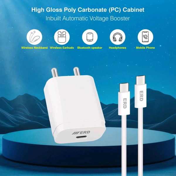 ERD TC-231 CHARGER WITH USB-CTOC IP15 WHT 20W - White