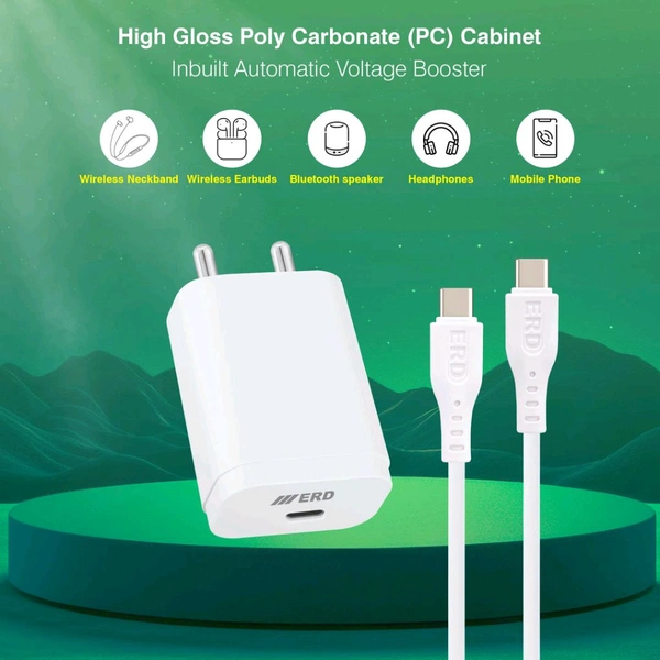 ERD TC-232 CHARGER USB-C TO C PD WHT 25W - White