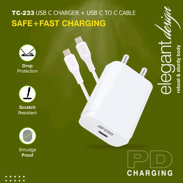ERD TC-233 CHARGER USB-C TO C PD ADAPTER WHT 33W - White
