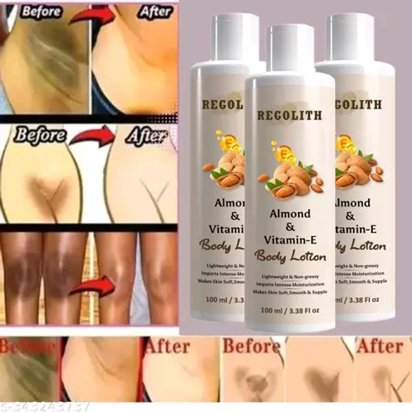 Regolith Almond & Vitamin -E Body Lotion Skin Whitening Body Lotion for Dry Skin Protection with Almond Oil & Vitamin E. 100ML(Pack of 3) Name: Regolith Almond & Vitamin -E Body Lotion Skin Whitening Body Lotion for Dry Skin Protection with Almond Oil & Vitamin E. 100ML(Pack of 3) Product Name: Regolith Almond & Vitamin -E Body Lotion Skin Whitening Body Lotion 