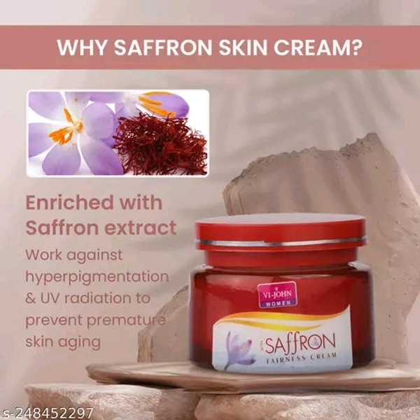 VI-JOHN WOMEN SAFFRON CREAM ADVANCE 50GMName: VI-JOHN WOMEN SAFFRON CREAM ADVANCE 50GMProduct Name: VI-JOHN WOMEN SAFFRON CREAM ADVANCE 50GMSkin Tone: Fair/LightShade: TransparentType: CreamNet Quantity (N): 1Concern: WhiteningVI-JOHN Women Saffron Fairness Cream - Classic For Remove Dark Spots, Skin Whitening | With Blend Of Cellule Blanc, Saffron, Vitamin E & Mulberry Extract (Al