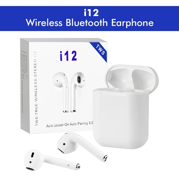 i12 Wireless Bluetooth Earphone Headphone - white