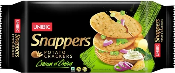 Unibic Snappers Potato Crackers Cream 'n' Onion Flavour Packet(75g x 4 N), 300g