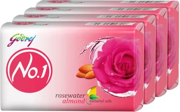Godrej No.1 Rosewater Almond Natural Oils Bathing Soap, 400g
