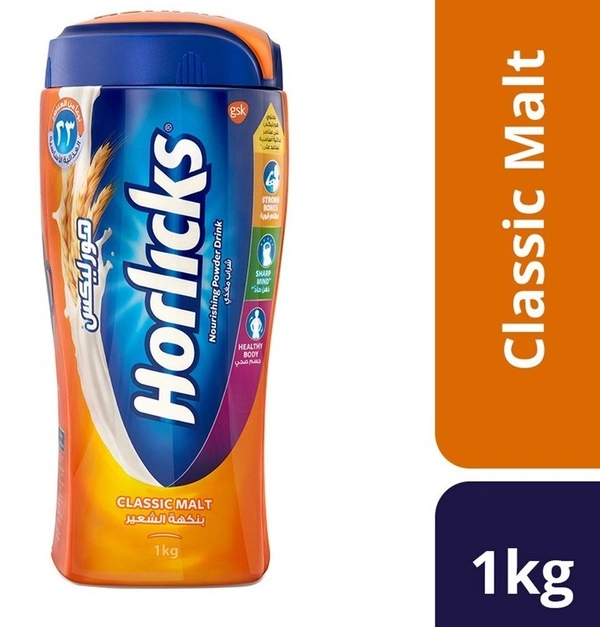 Horlicks Classic Malt Nourishing Powder Drink Jar, 1Kg