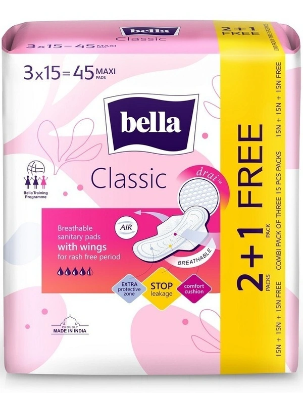Bella Napkins Maxi Drai Wings Buy 2 Get 1 Free, 45 Pads