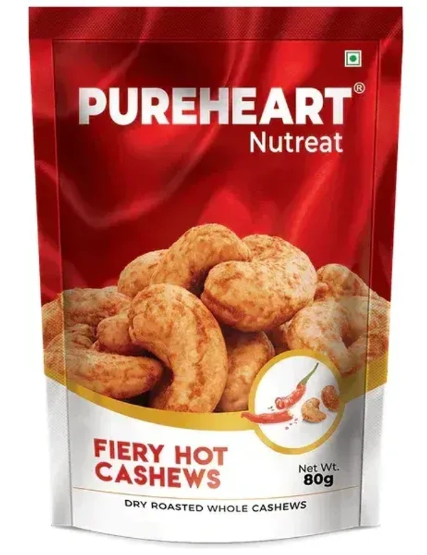 Pureheart Nutreat Fiery Hot Cashews (Dry Roasted Whole Cashews), 80g