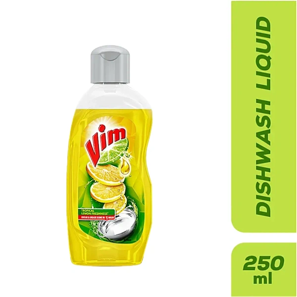 Vim Dishwash Liquid - With Power of Lemons, 250ml Bottle