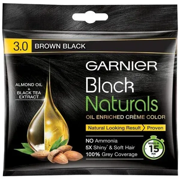 Garnier Black Naturals Oil Enriched Creme Color Shade 3.0 Brown Black, 20ml + 20g