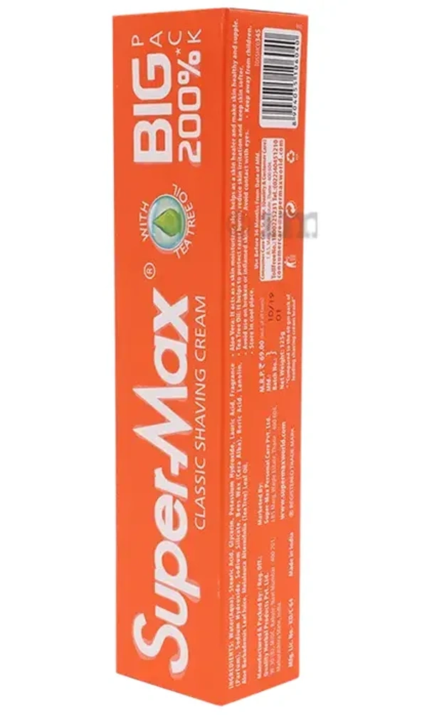 Super - Max Cream Classic With Tea Tree Oil Shaving, 125g