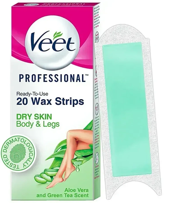 Veet Hair Removal Waxing Strips Kit Dry Skin, 20 Strips