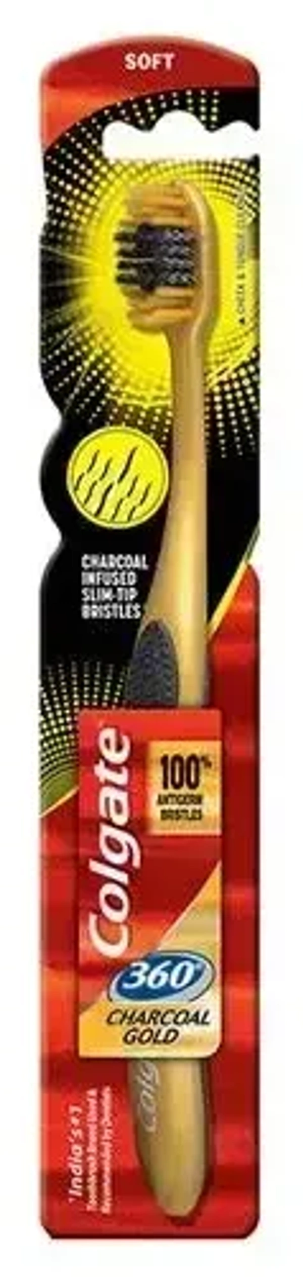 Colgate Toothbrush 360 Degree Charcoal Gold Soft Bristles, 1 pcs