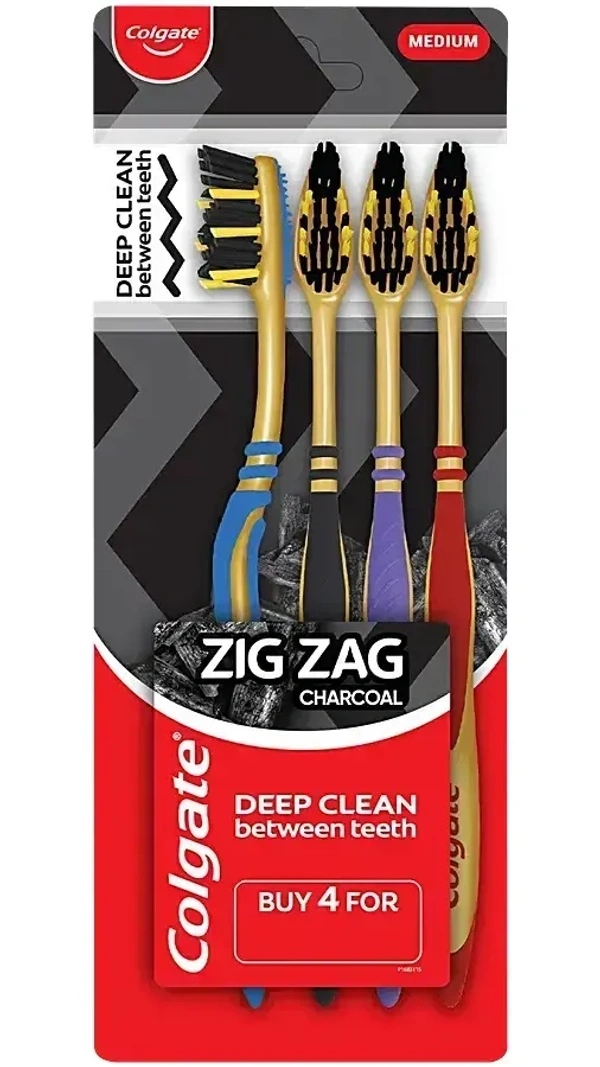 Colgate Toothbrush Zig Zag Charcoal Medium Bristles, Pack of 4