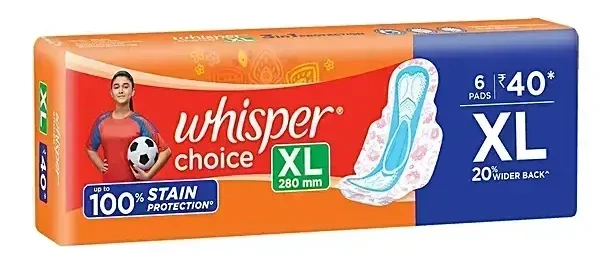 Whisper Choice Ultra Sanitary Pads XL With Wing, 6 pads