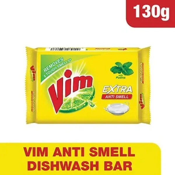 Vim Dishwash Bar Extra Anti Smell with Pudina Pouch, 130g