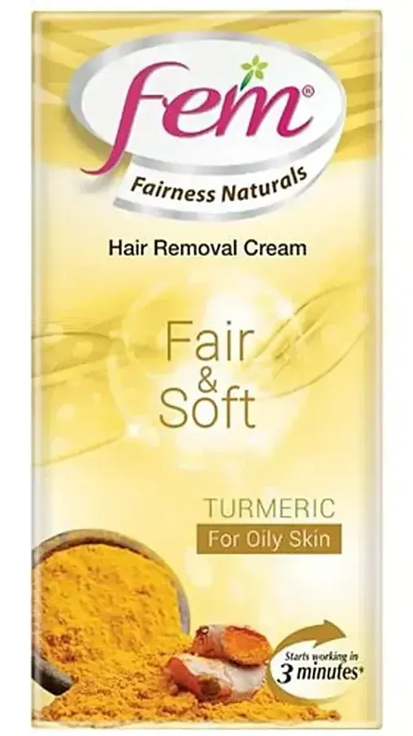 Fem Fairness Naturals Hair Removal Cream Fair& Soft Turmeric Oily Skin, 25g