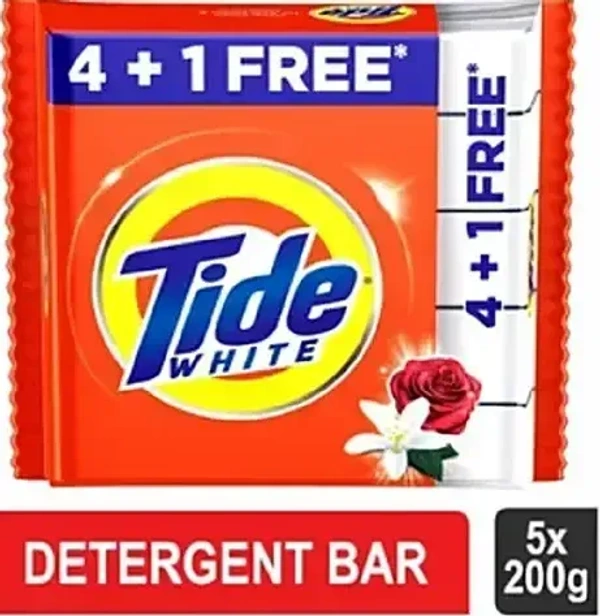 Tide Detergent White Bar Soap Value Pack (Pack of 5X200g), 1 kg