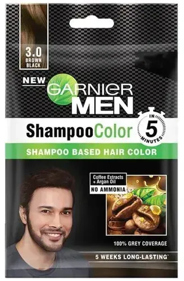 Garnier Men Shampoo Color Shade 3.0 Brown Black, 10ml + 10ml