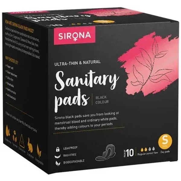 Sirona Biodegradable Super Soft Black Sanitary Pads& Napkins Small (S) Day Pads