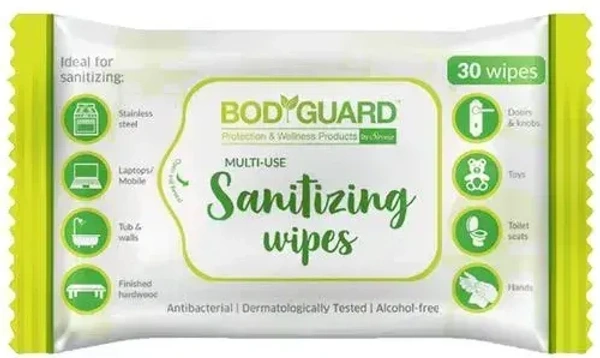 BodyGuard Anti Bacterial Disinfectant Sanitizing Wipes Alcohol Free, 30 pcs